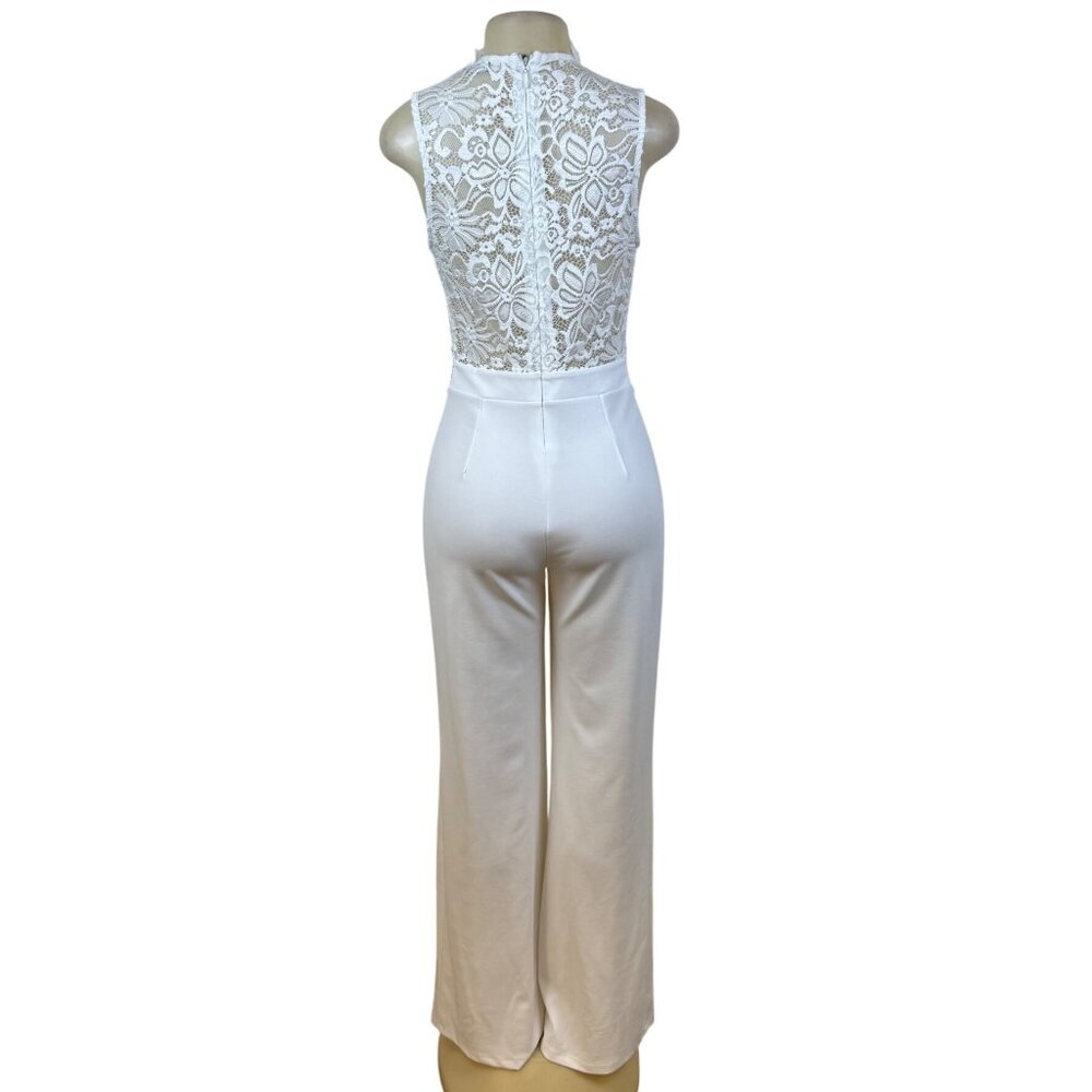 Valentine White Lace Sleeveless Wide Leg Jumpsuit For Women Sz L - Picture 3 of 9